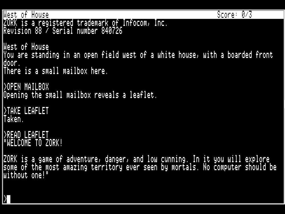 Gameplay of Zork I for Apple II